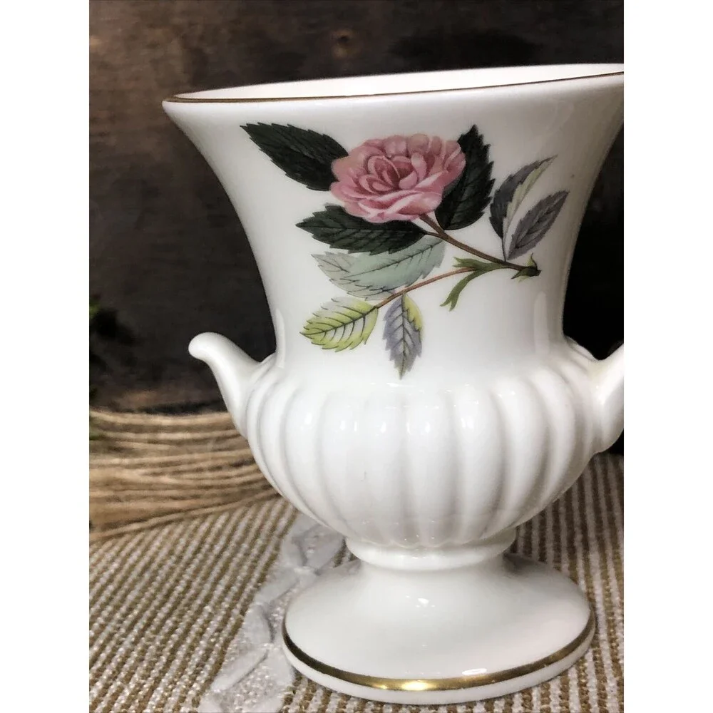 Vintage Wedgwood Miniature Hathaway Rose Floral Urn Bud Vase Bone China England